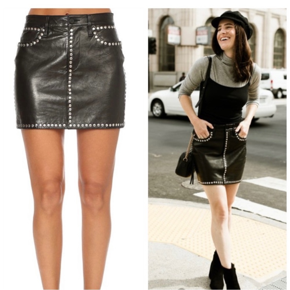 Frame Studded Leather Mini Skirt